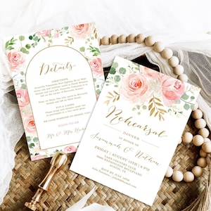 Blush Pink Floral Wedding Rehearsal Dinner Invitation, Printable Wedding Rehearsal Dinner Invitation Card Template, VWC94