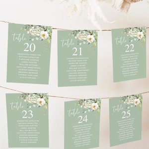 Editable Wedding Seating Cards Template, Wedding Seating Chart Template, Printable Seating Cards, Greenery, Sage, White Floral, VWC66