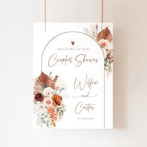 Pampas Couples Shower Welcome Sign, Editable Couples Shower Welcome Sign Template, Boho, Floral, Printable, Arch, Terracotta, Rust, VWC71