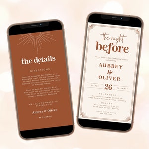 Digital Rehearsal Dinner Invitation Template, Electronic Rehearsal Dinner Invitation, The Night Before, Terracotta, Retro, Boho, VWC68