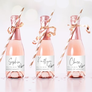 Bridesmaid Proposal Mini Champagne Bottle Label Template, Editable Mini Champagne Label, Will You Be My Bridesmaid, Minimalist, VWC67