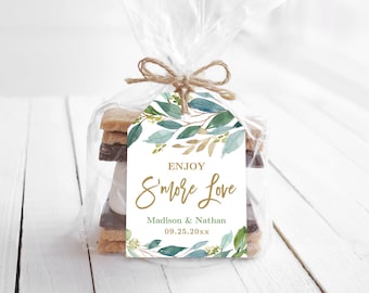 Enjoy S'more Love Wedding Favor Tag Template, Editable Wedding Favor Tag, Printable, Boho, Greenery, Eucalyptus, VWC77, VWC79