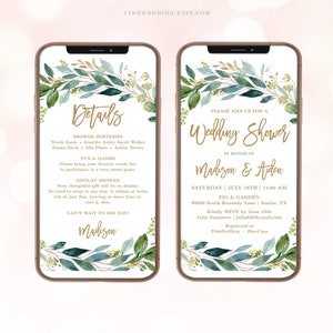 Digital Wedding Shower Invitation Template, Editable, Mobile Invite, Textable, Phone, Evite, Co-ed Shower, Coed, Boho Greenery, VWC79