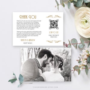 Art Deco Photo Thank You Card, Editable Wedding Thank You Card, Printable, Gold, Gatsby, Art Deco Shell, VW46