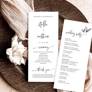 Wedding Program Template, Editable Wedding Program Download, Printable Wedding Program, 9x4, Modern, Minimalist, Heart, VWC67