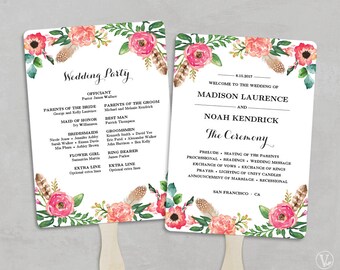 wedding program fan etsy