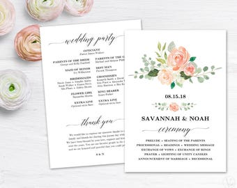 floral wedding program template printable wedding programs etsy
