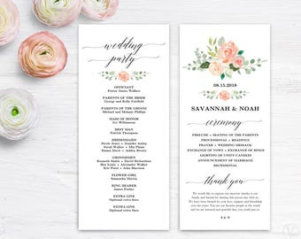 printable wedding program template simple wedding programs etsy