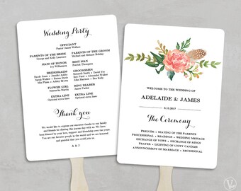 peach blush floral wedding program fan template printable fan etsy