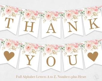 Full Alphabet Printable Wedding Banners, Numbers & Heart, Wedding Banners and Signs, Bridal Shower Banner, Blush Pink, VWC94, VWC95