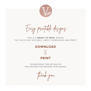 Puede incluir: Una descarga digital para un dise&ntilde;o imprimible. El texto dice "Easy printable designs. This is a ready to print design. The file is not editable, simply download and print! Download, Print. Please read the details in the description before purchasing. Thank you."