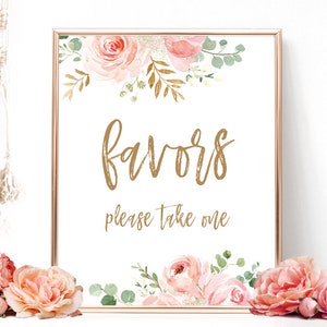 Blush Pink Floral Favors Sign, Printable Favors Sign, Bridal Shower Favors Sign, Floral, Gold, VWC95