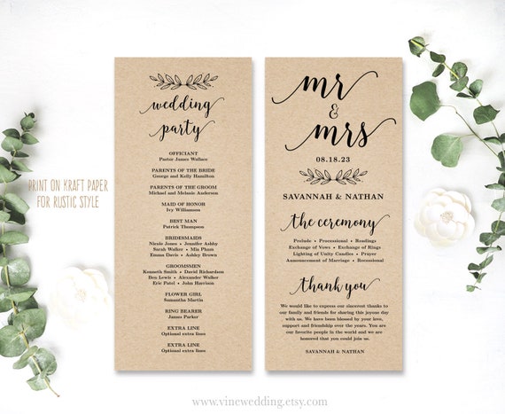 Wedding Programs Printable Wedding Program Template DIY | Etsy