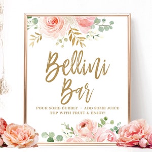 Blush Pink Floral Bellini Bar Sign, Printable Bellini Bar Sign, Bridal ...