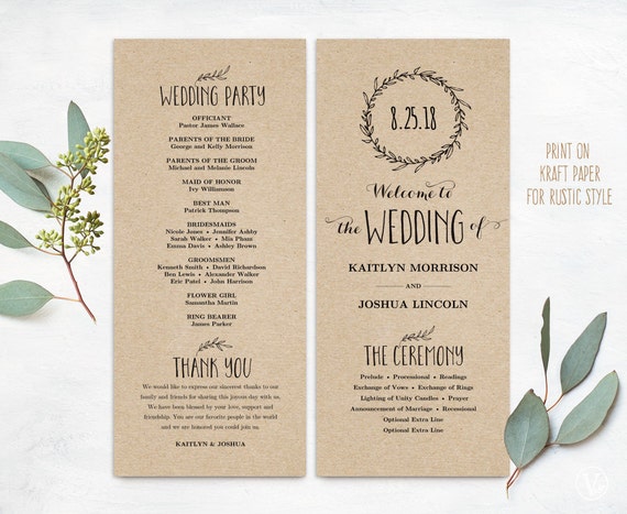 Printable Wedding Programs Diy Wedding Programs Simple Etsy