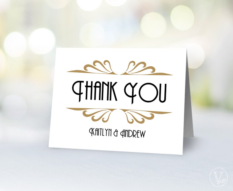 Art Deco Thank You Card Printable Wedding Thank You Card Etsy