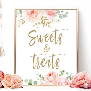 Sweets & Treats Sign, Printable Sweets and Treats Sign, DIY Bridal Shower Sign, Blush Pink Floral, VWC95