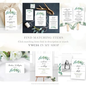 Eucalyptus Wedding Invitation Set, Printable Greenery Wedding Invitation Greenery, Template, Editable, Greenery, VWC84 image 4