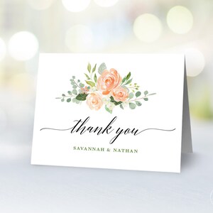 Peach Blush Floral Wedding Thank You Card Template, Printable Wedding Thank You Card, Peach Blush, VWC85