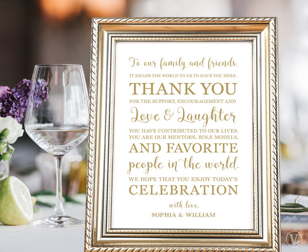 gold wedding thank you card or sign in 4 sizes 8x10 5x7