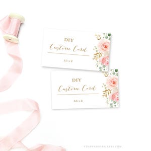 Custom DIY Small Insert Card, Editable 3.5x2 Inch Card, Wedding, Bridal Shower, Blush Pink Floral, Blush Pink, VWC94, VWC95