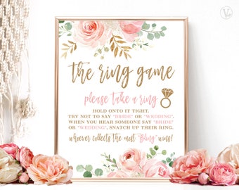 Bridal Shower Game, The Ring Game, Please Take a Ring Sign, Printable Game Sign, Floral, Blush, Pink, Gold, VWC95