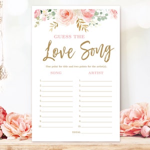 Bridal Shower Game, Guess the Love Song Game, Name that Tune, Printable Bridal Shower Games, Blush Pink Floral, VWC95