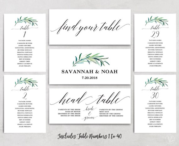 greenery wedding seating chart template header signs and etsy