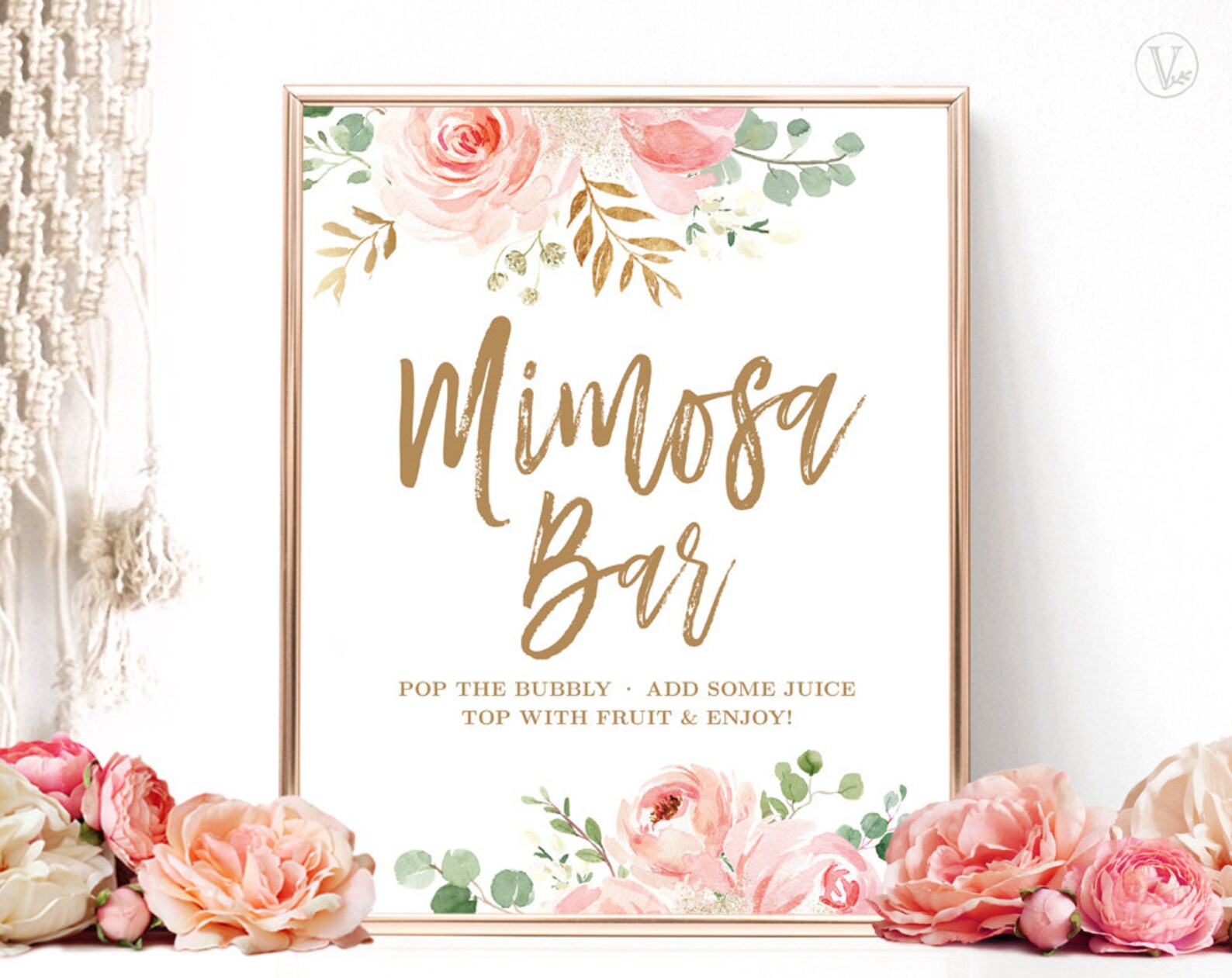 Blush Pink Floral Mimosa Bar Sign, Printable Mimosa Bar Sign, Bridal ...