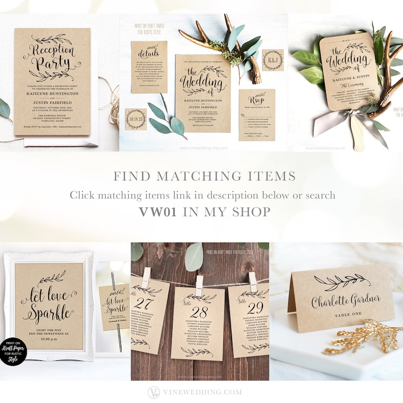 Wedding Reception Invitation Template, Rustic Wedding Reception Invitation Card, Kraft, Vintage, VW01 image 5