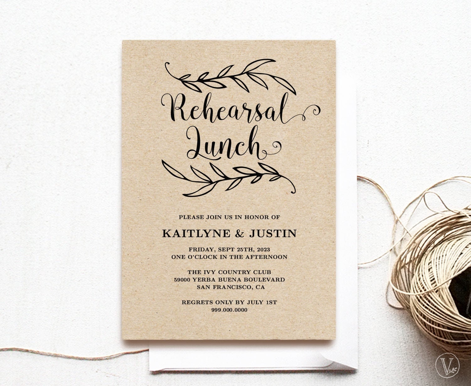 Printable Rehearsal Lunch Invitation Card Template Rustic