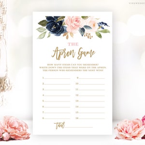 The Apron Game, Printable Bridal Shower Game Card, Instant Download, Bachelorette, Party, Navy, Pink, Blush, Floral, VWC78
