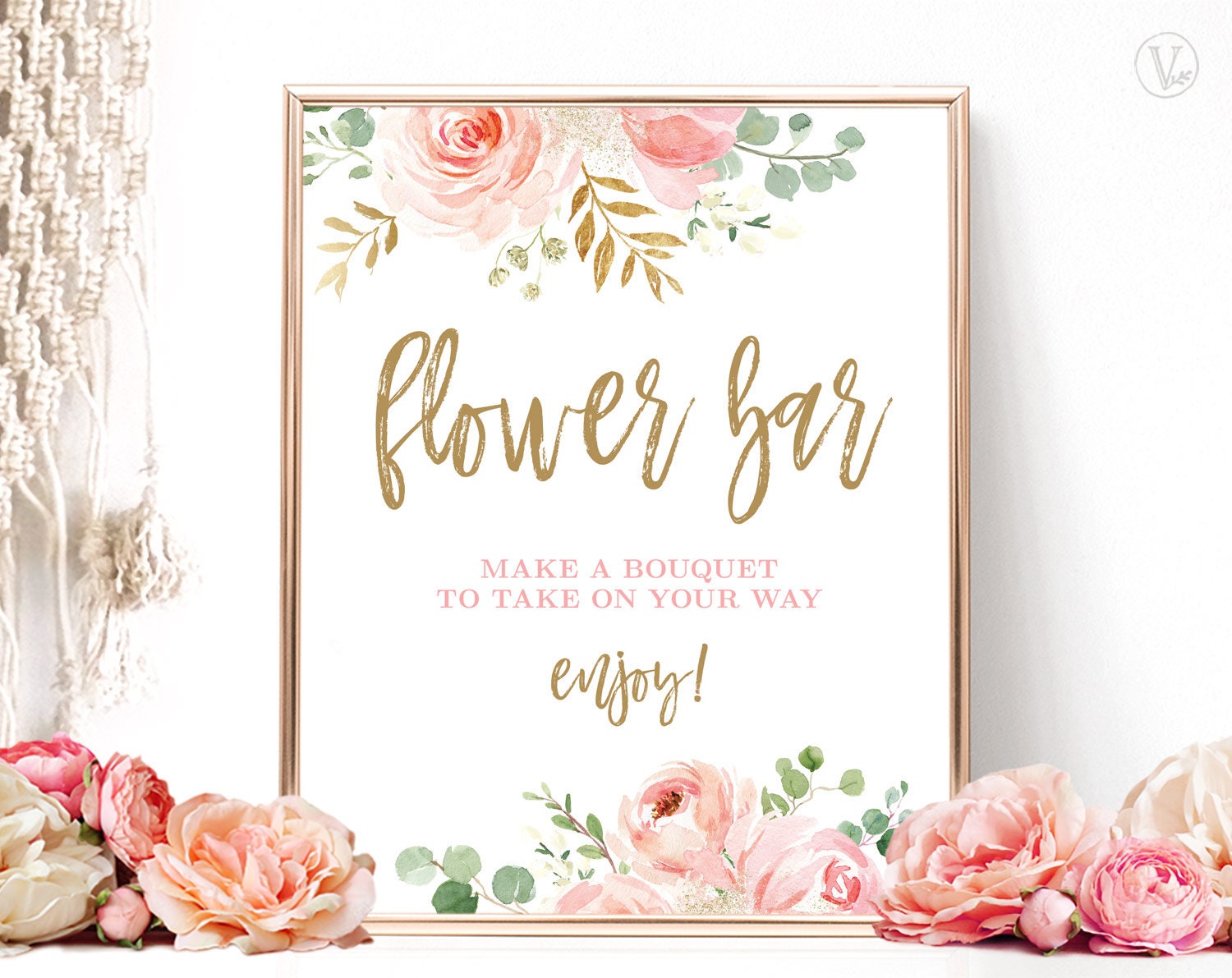 Flower Bar Sign, Printable Flower Bar Sign, Make a Bouquet to Take on your Way, DIY Bridal Shower Sign, Blush Pink Floral, VWC95