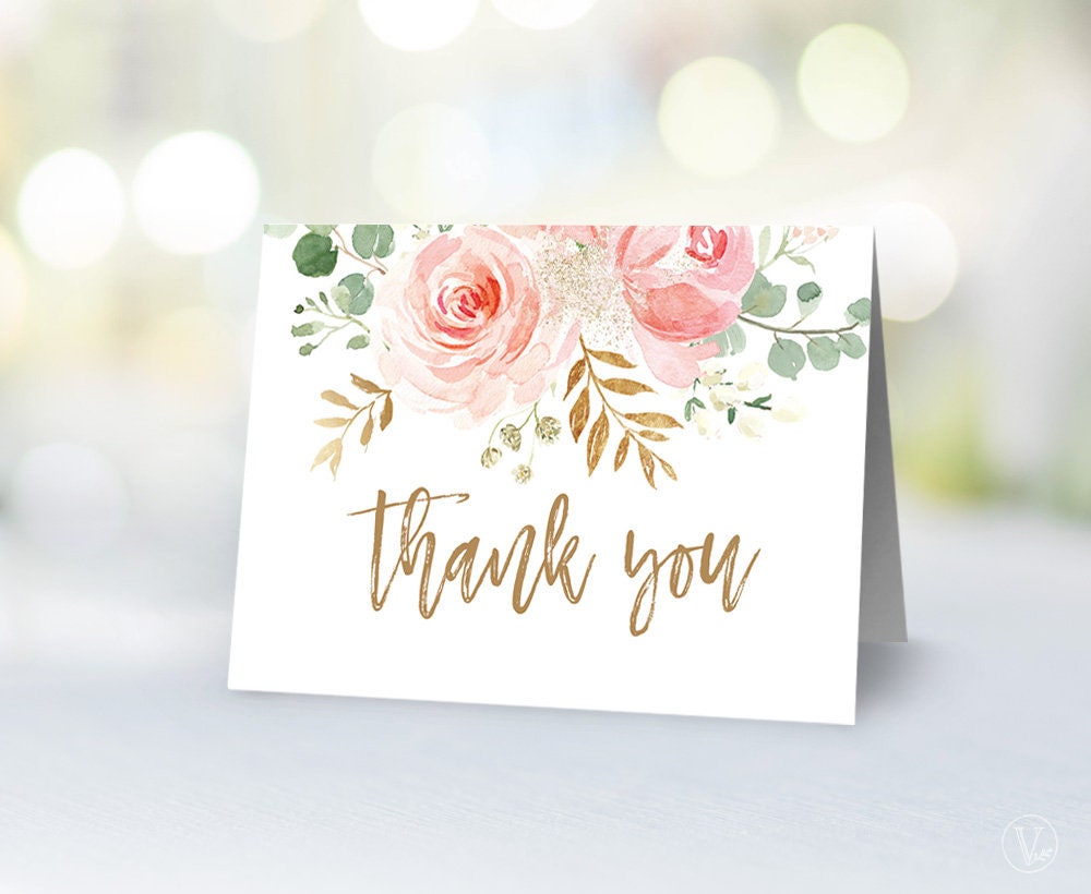 Printable Thank You Card, Blush Pink Floral Thank You Card Template ...