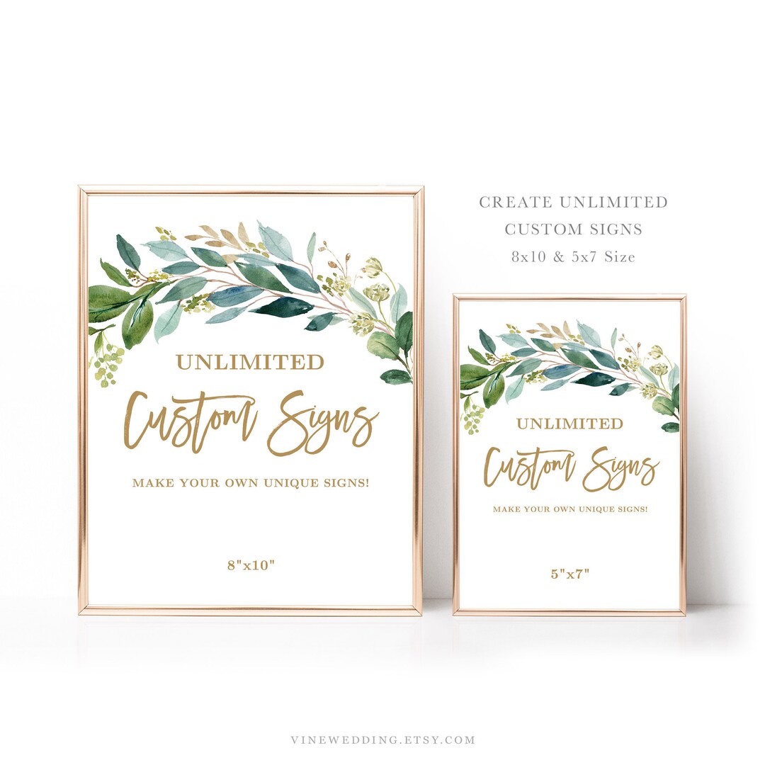 Unlimited DIY Custom Sign Templates, 8x10 and 5x7 Inch Signs, Wedding