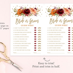 Guess Who, Bride or Groom, Bridal Shower Game, Printable Bridal Shower ...