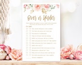 Over or Under Bridal Shower Game, Printable Bridal Party Games, Downloadable Bridal Shower Games, Blush Pink Floral, VWC95