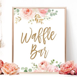 Blush Pink Floral Waffle Bar Sign, Printable Waffle Bar Sign, Bridal Shower Waffle Bar Sign, Floral, Gold, VWC95