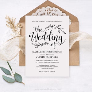 Vintage Wedding Invitation, Editable Invitation Only Template, Rustic Wedding Invitation, Printable, Kraft, DIY, VW01