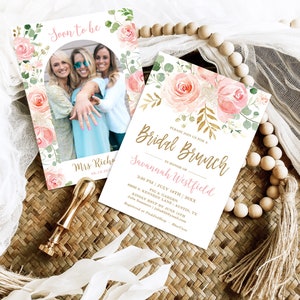 Blush Pink Floral Bridal Brunch Invitation Template, Editable, Printable Bridal Shower Brunch Invitation, Blush Pink and Gold, VWC95 image 5
