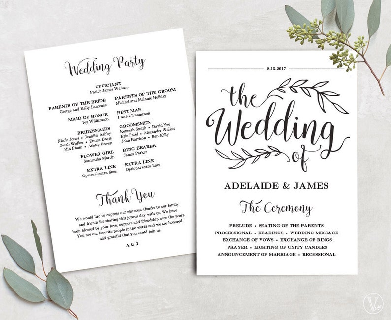 Printable Wedding Program Wedding Program Template Kraft Etsy