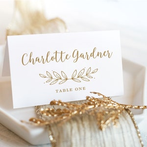 Printable Gold Wedding Place Card and Escort Card templates, Gold Place Cards, Foldover Tent and Flat, Modern Calligraphy, VWC88