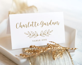 Printable Gold Wedding Place Card and Escort Card templates, Gold Place Cards, Foldover Tent and Flat, Modern Calligraphy, VWC88