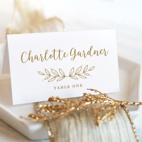Wedding Place Cards Templates Black and Gold Name Cards - Etsy