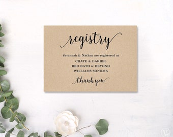 Gift Registry Card Template, Printable Wedding Registry Card, Editable Text, Modern Calligraphy VWC88
