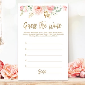Guess the Wine Game, Bridal Shower Wine Tasting Game, Printable Bridal Party Games, Bridal Shower Games, Blush Pink Floral, VWC95
