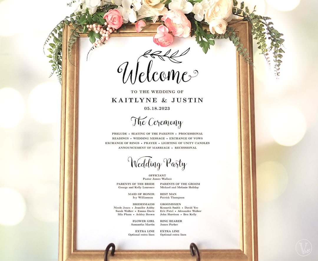 Wedding Program Sign, Wedding Ceremony Sign, Editable, Printable ...