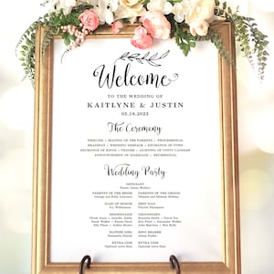 Wedding Program Sign, Wedding Ceremony Sign, Editable, Printable Program Template, Welcome Sign, Vintage Wedding, VW01 image 1