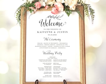 Wedding Program Sign, Wedding Ceremony Sign, Editable, Printable Program Template, Welcome Sign, Vintage Wedding, VW01