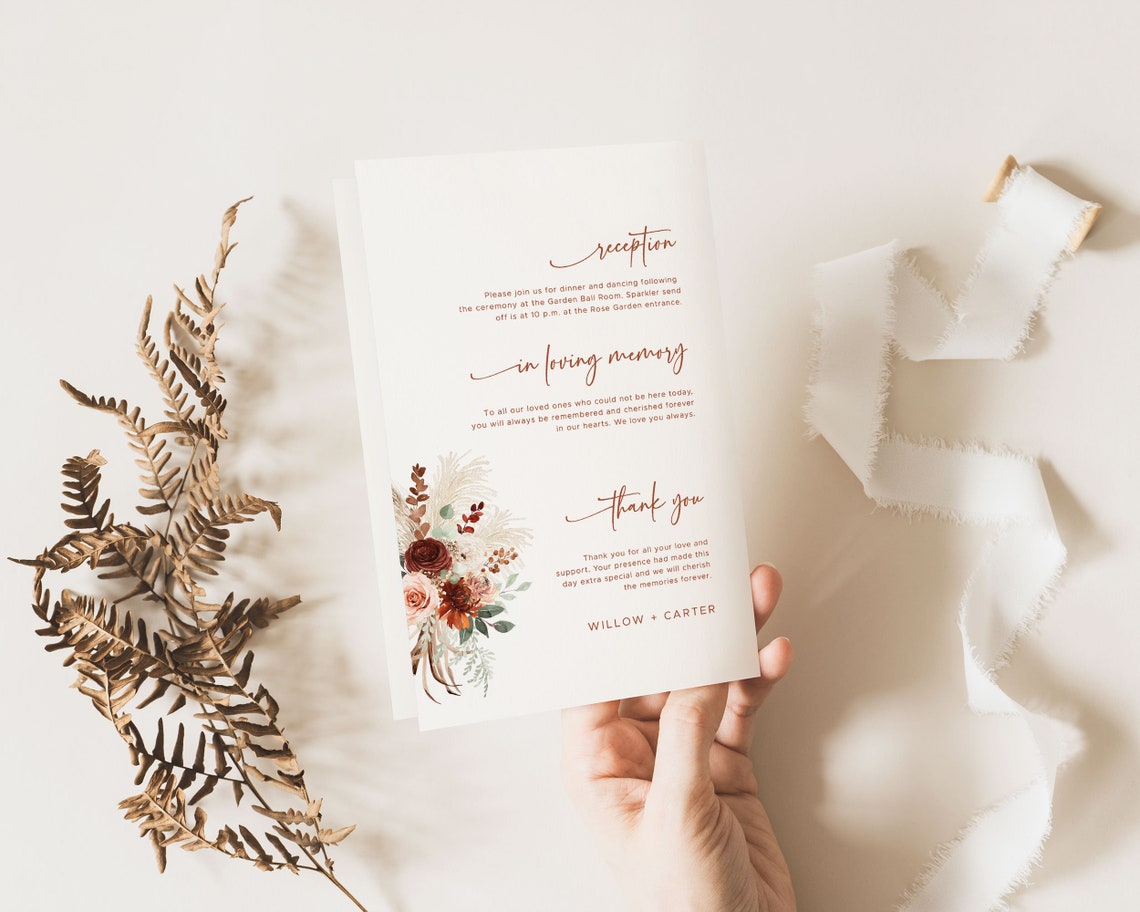 Editable Folded Wedding Program Template, Boho Wedding Program ...